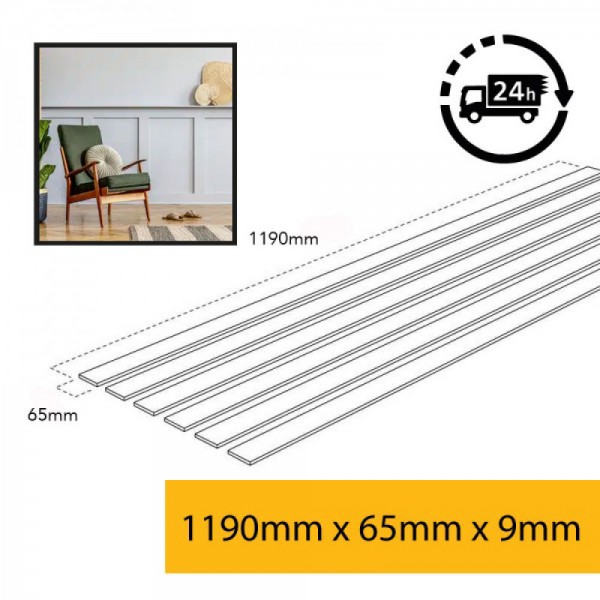 MDF Wall Panel Kit / Strips / Slats - Shaker Kit- MDF Pre-Primed Strips for MDF Modern Square / Rectangle Wall Panels / Panelling - 1190mm x 65mm x 9mm